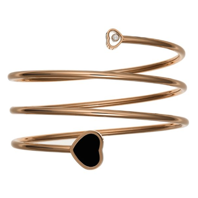 Chopard Happy Hearts Diamond Onyx Twist Bangle Bracelet 85A082-5201