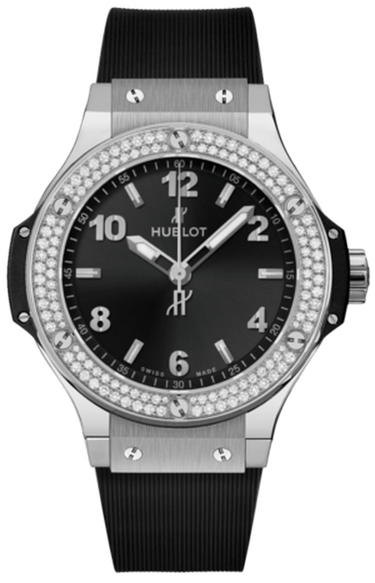 Hublot Big Bang Steel Black Quartz 38mm Diamonds