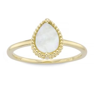 Miss Mimi Ring Beaded MOP Pear 14Kt Yellow Gold
