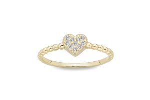 Miss Mimi Ring Ring Beaded CZ Heart 14Kt Yellow Gold