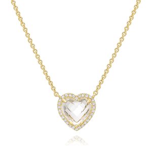Miss Mimi Necklace White Topaz Diamond Heart 14Kt Yellow Gold