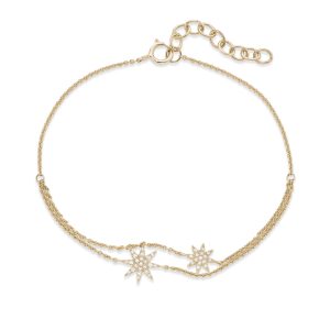Miss Mimi Two Diamond Stars Bracelet 14Kt Yellow Gold