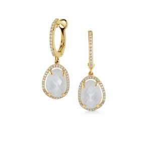 Miss Mimi Drop White Topaz & Diamond Earrings 14Kt Yellow Gold