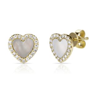 Miss Mimi White Agathe Heart Earrings 14Kt Yellow Gold