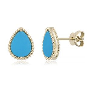Miss Mimi Stud Beaded Pear Shape Turquoise Earring 14Kt Yellow Gold