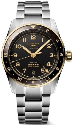 Longines Spirit Zulu Time Steel & Gold 39mm Anthracite