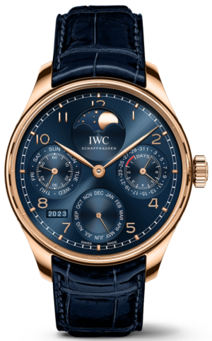IWC Portugieser Perpetual Calendar Boutique Edition 18kt Rose Gold Blue 44mm