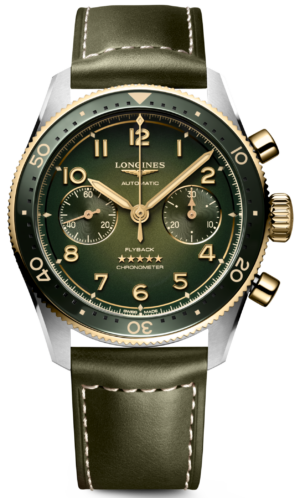 Longines Spirit Flyback Chronograph Steel & Yellow Gold Green 42mm