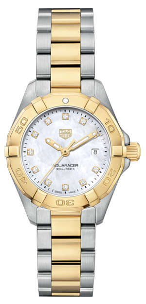 Tag Heuer Aquaracer Date Quartz Yellow Gold & Steel White MOP 27mm