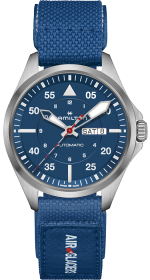 Hamilton Khaki Aviation Pilot Day Date Automatic Air Glaciers Titanium Blue 42Mm