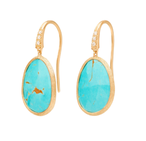 Marco Bicego Lunaria Earrings Drop Mexican Turquoise & Diamonds 18kt Yellow Gold